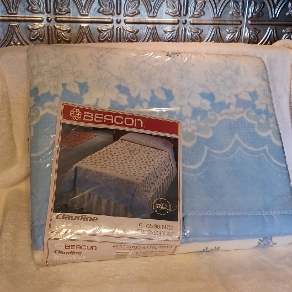 Beacon Blue Floral Blanket Full Size Made In The USA